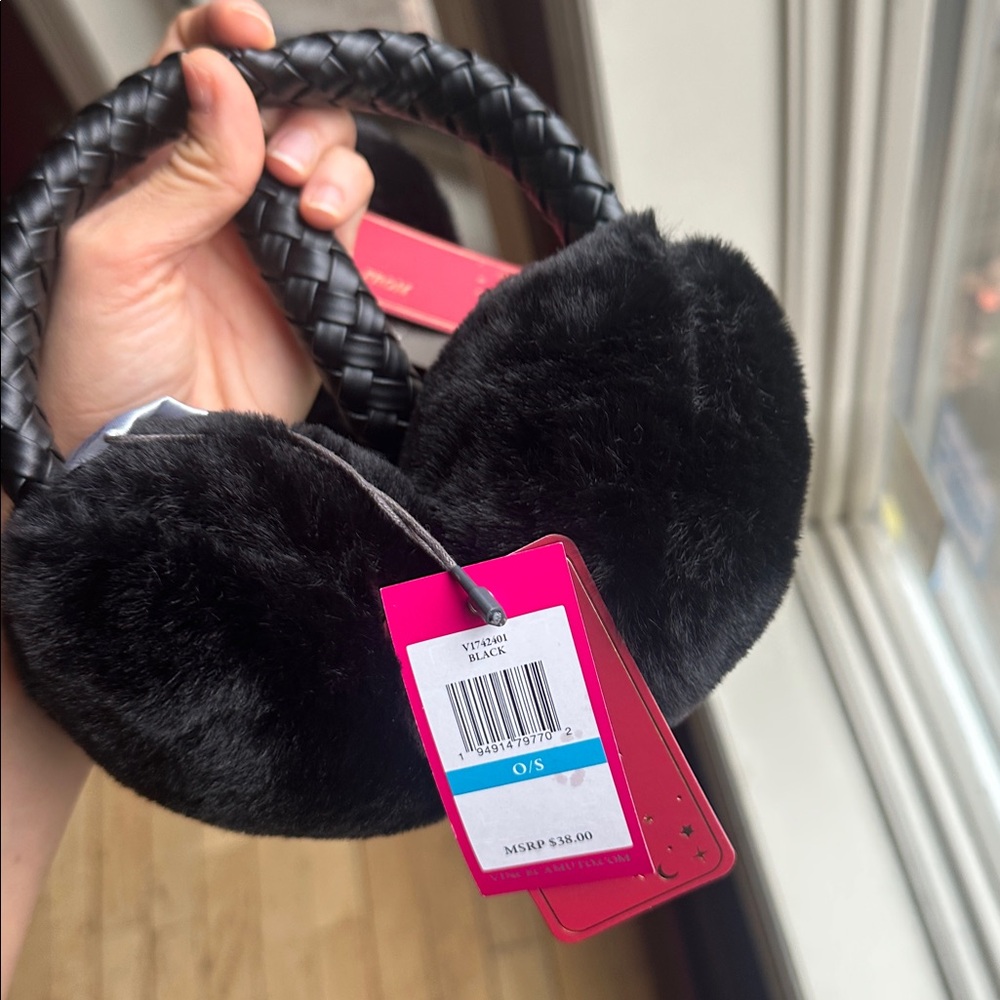 Vince Camuto Black Faux Fur Earmuffs (2) NWT - Picture 3 of 7